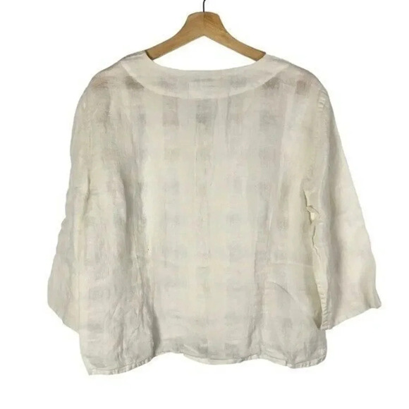 Flax Off White Linen Short Sleeve Button Down M - Picture 2 of 4